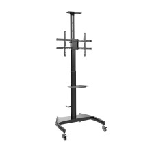 Soporte De Suelo Aisens  Eco Con Ruedas Y Manivela, Bandeja Para Dvd Y Soporte De Cámara Para Monitor/Tv 50Kg De 37-70, Negro