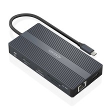 Dock 12 En 1AISENS USB-C , USB-C a 2xHDMI, 1xDisplayport, 1xRJ45, 4xUSB-A, 1xUSB-C, 1xUSB-C PD, 1xSD, 1xMicro SD, Gris, 20cm