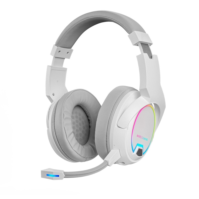 Auriculares Mars Gaming MHW-100 Blanco Inalámbricos ARGB Flow Micrófono ENC Extraíble Ultraligeros Cancelación de Ruido