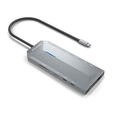 Dock 12 En 1 AISENS USB-C , USB-C A 2xHDMI, 1xRJ45, 3xUSB-A, 2xUSB-C, 1xUSB-C PD, 1xAudio, 1xSD, 1xMicro SD, Gris, 30cm