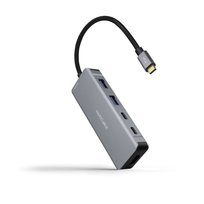 Hub Usb-C 6 En 1 Nanocable Conversor Usb-C 3.2 Gen1 5G A 2 X Usb-A + 2 X Usb-C + Hdmi + Usb-C Pd 100W Aluminio Gris