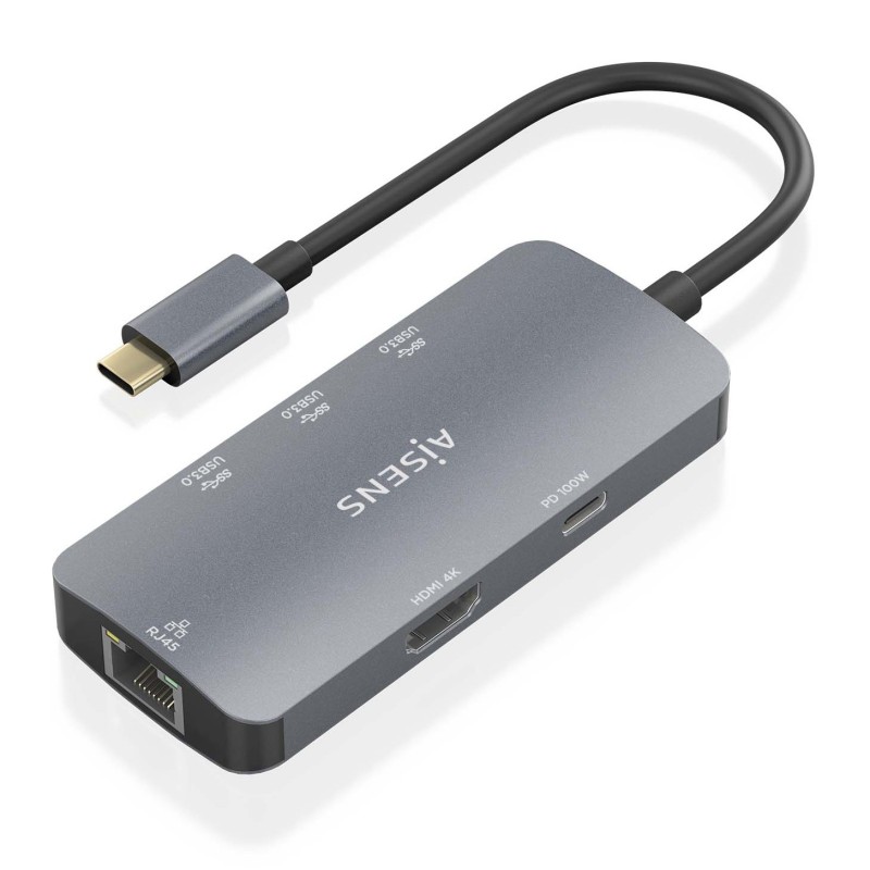 Estacion De Docking Aisens Usb-C 6 En 1 Usb-C A 1Xhdmi 1Xrj45 3Xusb-A 1Xusb-C Pd Gri