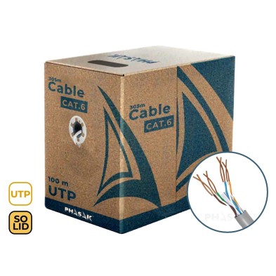 Bobina De Cable De Red Phasak Bobina De 100 M Utp Sólido Awg23 Cat.6 Cca - Phr 6100