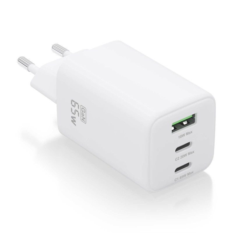 Cargador Aisens ASCH-65W3P041-W Gan 65W 2Xusb-C Pd3.0 Qc4.0 1Xusb-A Qc3.0 Blanco