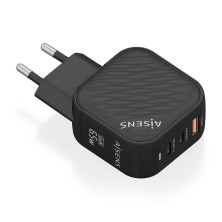 Cargador Aisens ASCH-65W3P007-W Gan 65W 2Xusb-C Pd3.0 Qc4.0 1Xusb-A Qc3.0 Negro