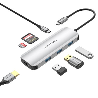 Docking Usb Tipo-C Vention Tojhb/ 1Xhdmi/ 3Xusb/ 1X/ 1Xlector Tarjetas/ Gris