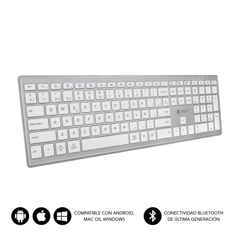 Teclado Subblim Completo Delgado Inalámbrico Bluetooth Pure Extended Silver