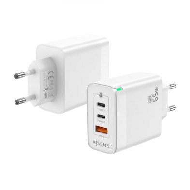 Cargador Aisens Gan 65W 2Xusb-C Pd3.0 Qc4.0 1Xusb-A Qc3.0 Blanco