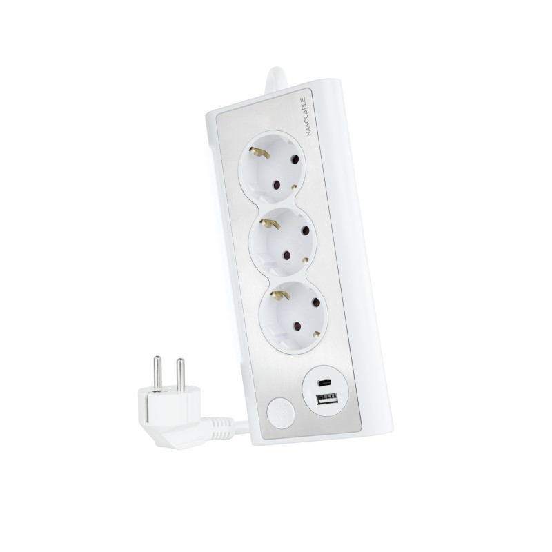 Regleta Nanocable Con 3 Tomas De Tierra Y 2 Usb´S Con Luz Blanco