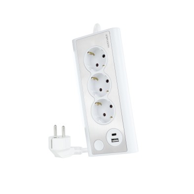 Regleta Nanocable Con 3 Tomas De Tierra Y 2 Usb´S Con Luz Blanco