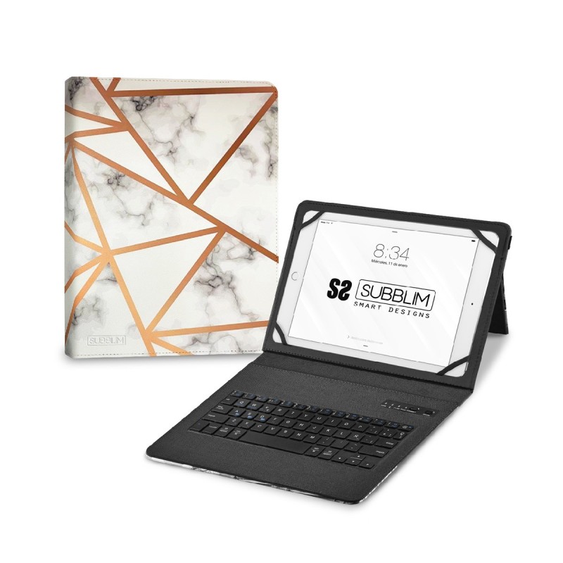 Funda Con Teclado Subblim Keytab Pro Bt Trendy Marmol Blanco