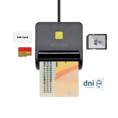 Lector De Tarjeta Aisens Inteligente Dni Con Lector De Tarjetas Sim Sd Micro Sd Mmc Rs-Mmc Mmc Micro Negro