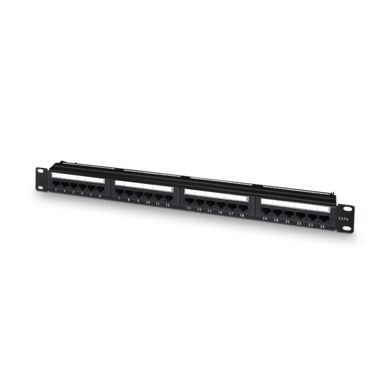 Panel De Parcheo Aisens De 24 Puertos Rj45 Cat.6 Utp 19" 1U Dual Idc Con Gestion De Cables Negro