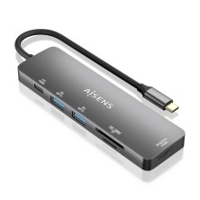 Docking Aisens Usb-C 6 En 1 Usb-C A 1Xhdmi 2Xusb-A 1Xusb-C Pd 100W 1Xsd 1Xmicro Sd Gris 15Cm