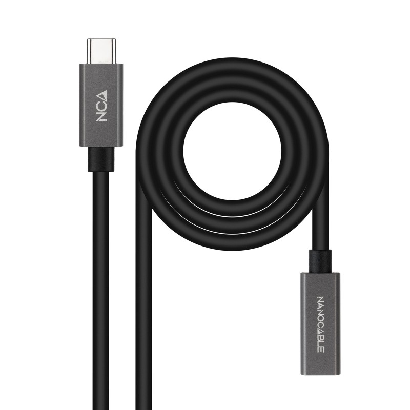 Cable Prolongador Nanocable Usb-C 3.2 Gen2X2 20Gbps 3A 4K/60Hz Usb-C/M-Usb-C/H Negro 0.5 M