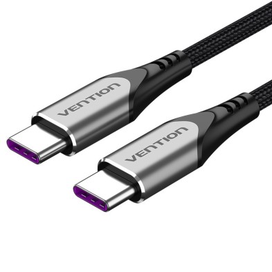 Cable Vention Usb 2.0 Tipo-C 5A 100W Taehf/ Usb Tipo-C Macho - Usb Tipo-C Macho/ 1M/ Gris