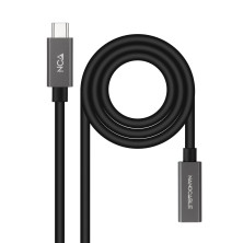 Cable Prolongador Nanocable Usb-C 3.2 Gen2X2 20Gbps 3A 4K/60Hz Usb-C/M-Usb-C/H Negro 2 M