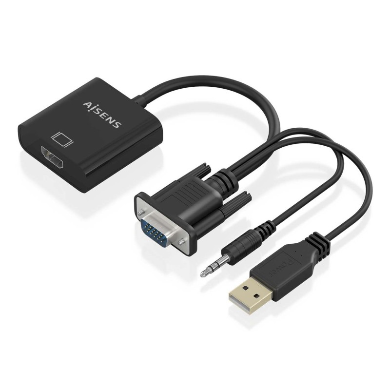 Cable Conversor Aisens Svga+Audio A Hdmi Svga/M+Jack 3.5/M+Usb-A/M-Hdmi A/H Negro 20Cm