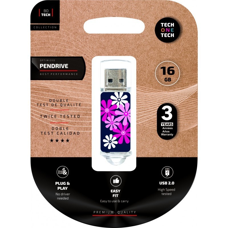 Pendrive Tech One Tech Tec4017-16 16 Gb Usb Tipo A 2.0 Azul Rosa Púrpura Blanco