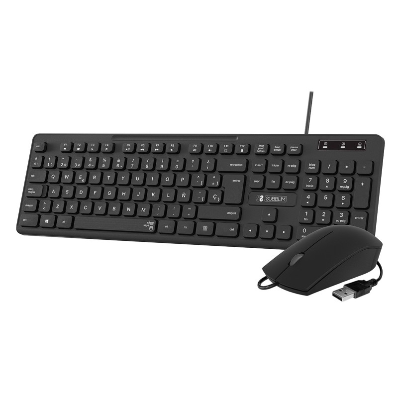 Teclado Subblim Ergonómico Y Ratón Combo Business Slim Silencioso Con Cable Usb