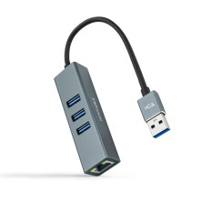 Conversor Nanocable Usb 3.0 A Ethernet Gigabit + 3Xusb 3.0 Aluminio Gris 15 Cm