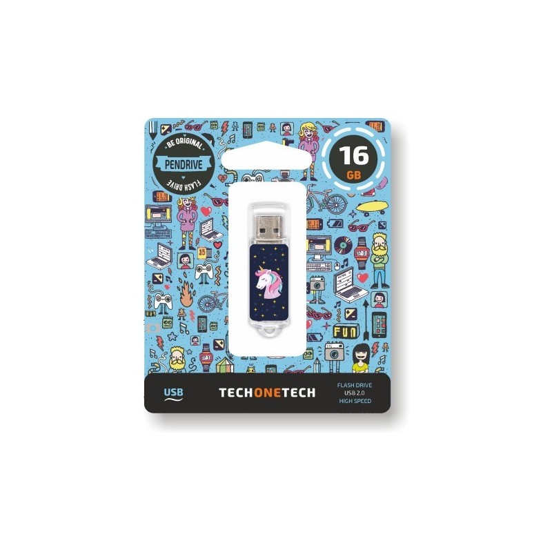 Pendrive Tech One Tech Unicornio Dream 16 Gb Usb Tipo A 2.0 Azul Transparente