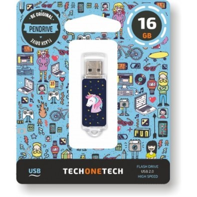 Pendrive Tech One Tech Unicornio Dream 16 Gb Usb Tipo A 2.0 Azul Transparente