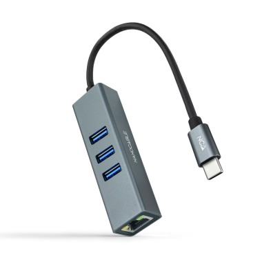 Conversor Nanocable Usb-C A Ethernet Gigabit + 3Xusb 3.0 Aluminio Gris 15 Cm