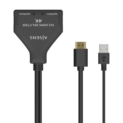 Duplicador Aisens Hdmi 4K@30Hz 1×2 Con Alimentación Usb Y Cable Negro 30 Cm