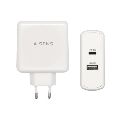 Cargador Aisens 57 W 1X Usb-C Pd3.0 45 W 1X Usb-A 5 V / 2.4 A 12 W Blanco