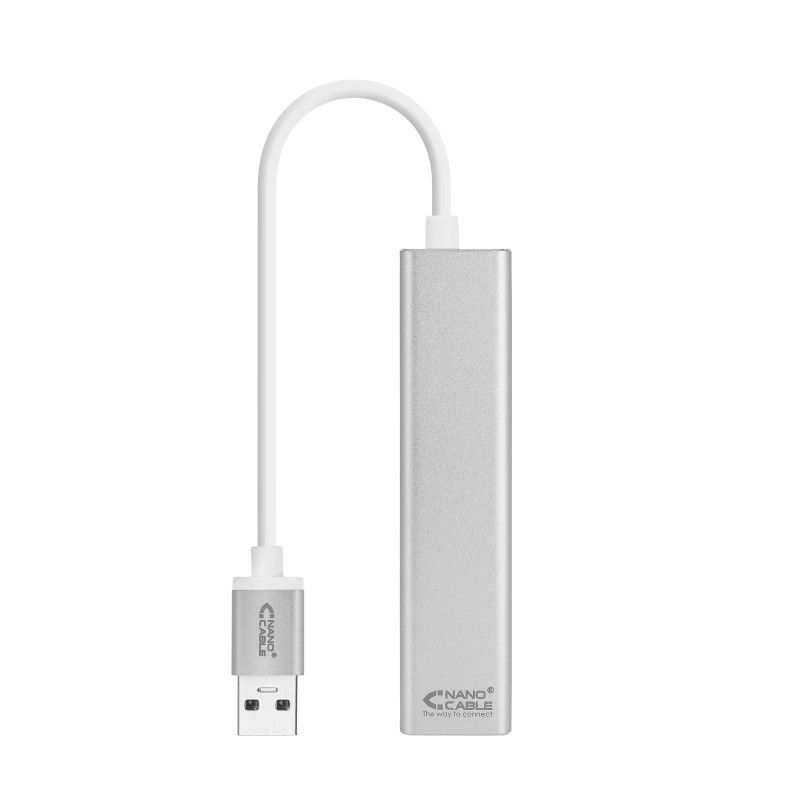 Conversor Nanocable Usb 3.0 A Ethernet Gigabit + 3Xusb 3.0 Plata 15 Cm