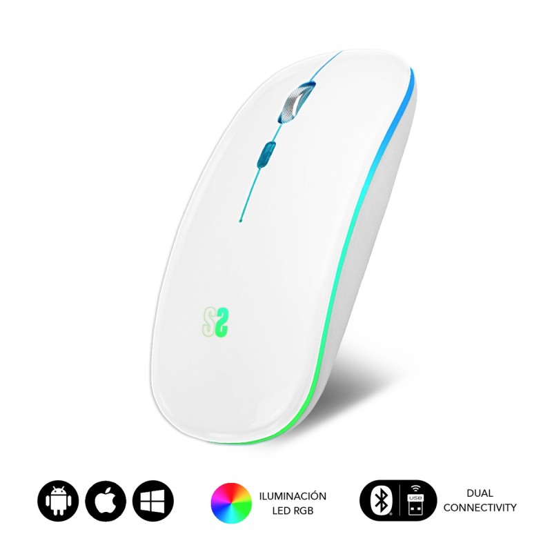 Ratón Subblim Inalámbrico Bluetooth + Rf Rgb Led Dual Flat Mouse White