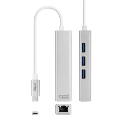 Conversor Nanocable Usb-C A Ethernet Gigabit + 3Xusb 3.0 Plata 15 Cm