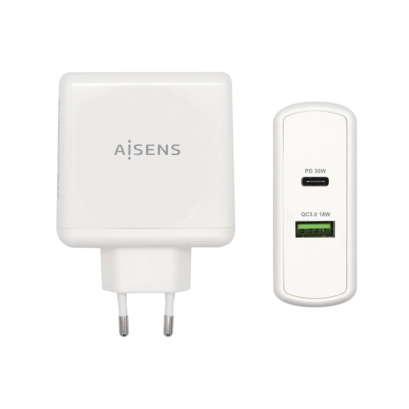 Cargador Aisens 48 W 1X Usb-C Pd3.0 30 W 1X Usb-A Qc3.0 18 W Blanco