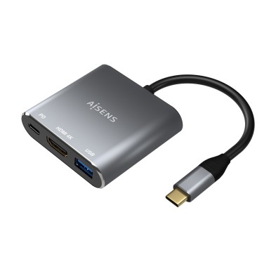 Conversor Aisens Usb-C A Hdmi/Usb-C/Tipo A Usb 3.0 3 En 1 Gris 15Cm