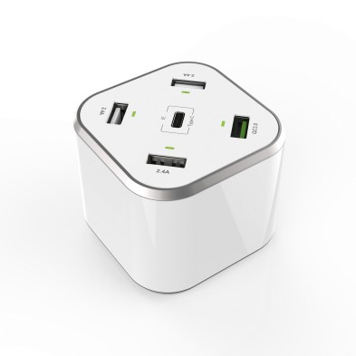 Cargador Aisens 48W 5 Puertos 3X Usb-A 1X Usb-C 1X Usb Qc3.0 Blanco