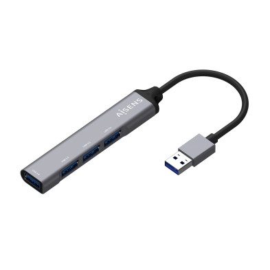 Hub Aisens Usb 3.0 Aluminio Tipo A/M - 4X Tipo A/H Gris 10Cm