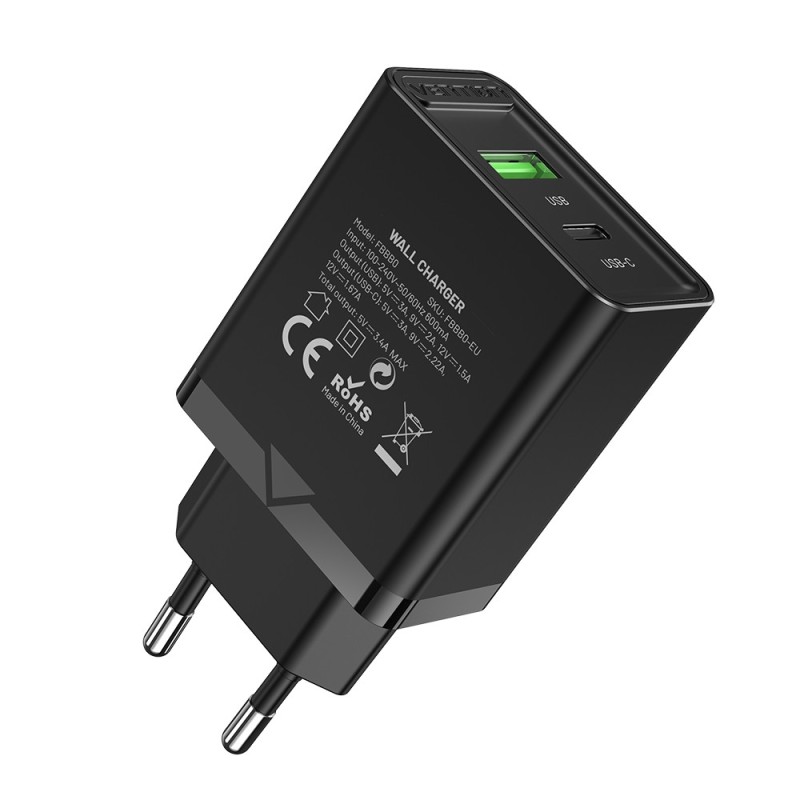 Cargador Vention De Pared Fbbb0-Eu/ 1Xusb Tipo-C/ 1Xusb/ 20W