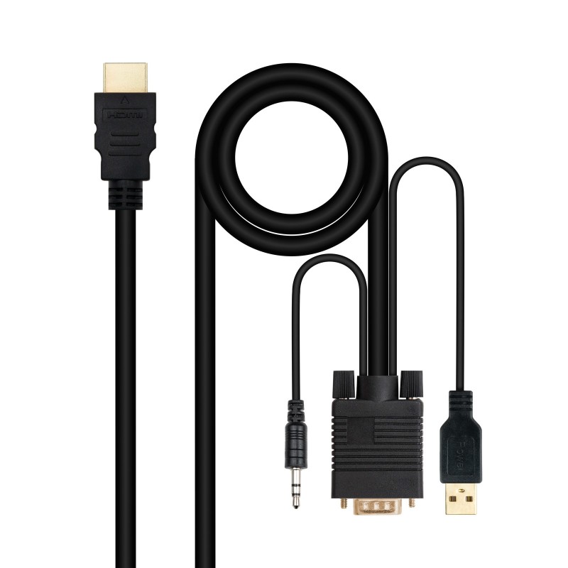 Cable Conversor Nanocable Hdmi A Vga+Audio+Usb 1.8 M Negro