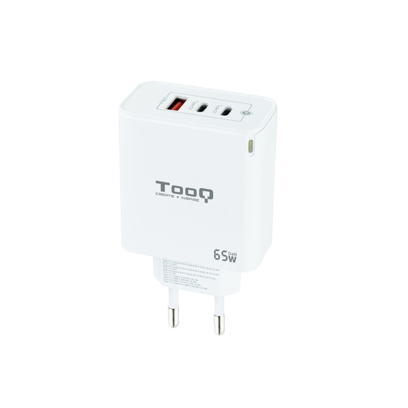 Cargador Tooq De Pared Gan 2Usb-C/Pd + Usb-A/Qc 65W Blanco