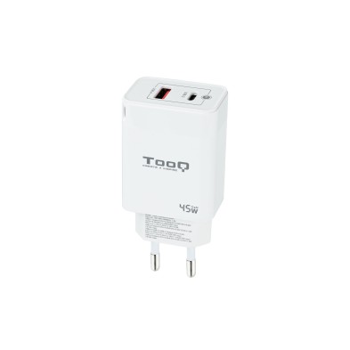 Cargador Tooq De Pared Gan Usb-C/Pd + Usb-A/Qc 45W Blanco