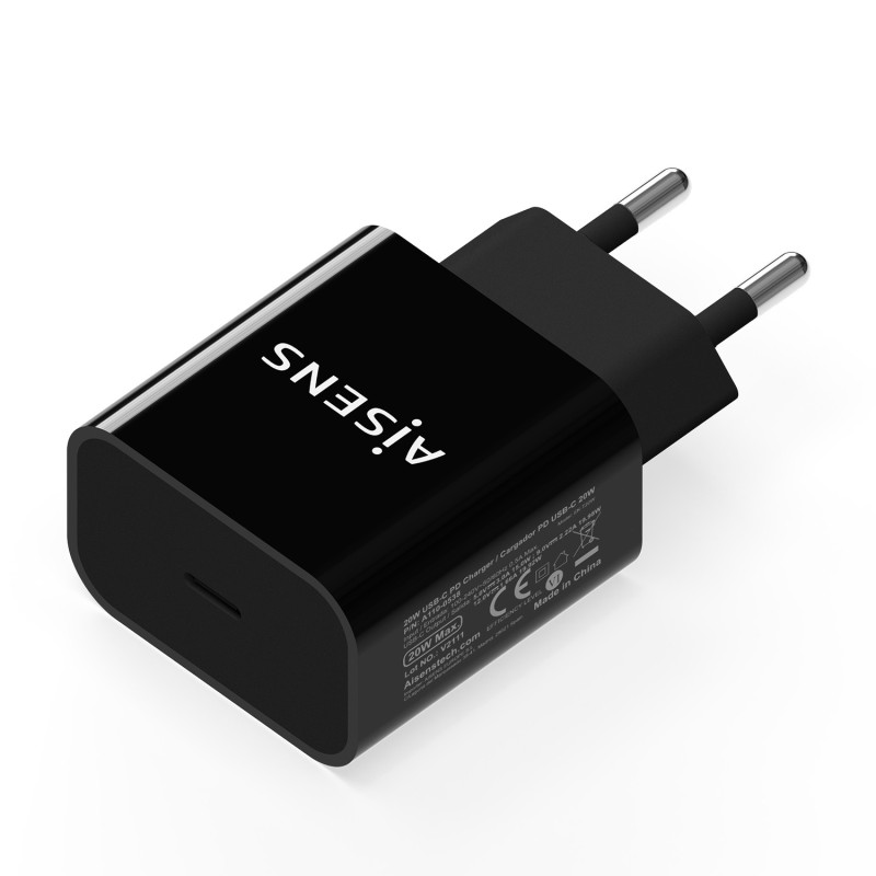 Cargador Aisens Usb-C Pd3.0 1 Puerto 1X Usb-C 20 W Negro