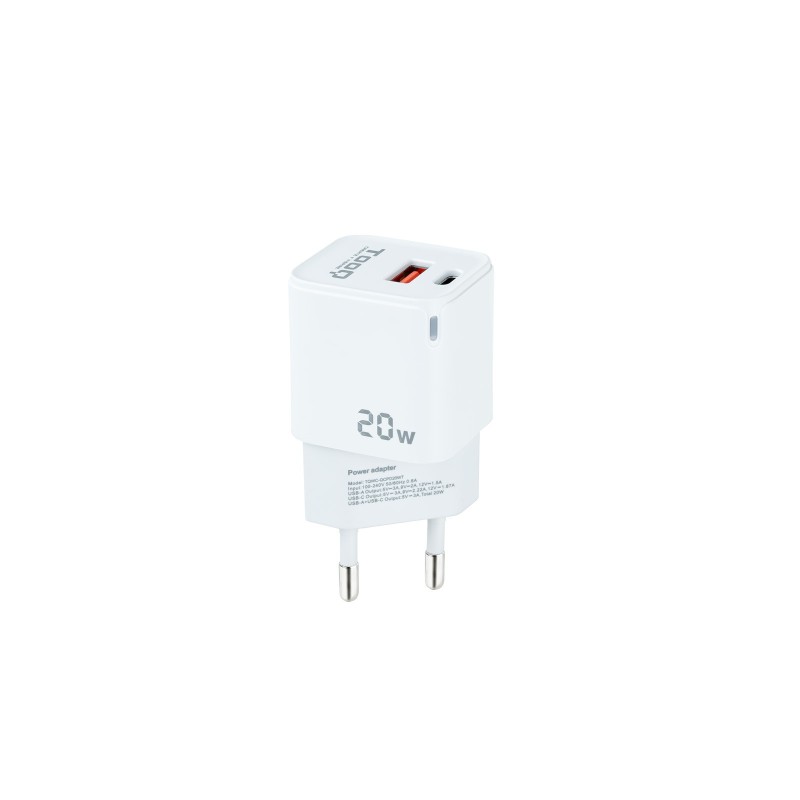 Cargador Tooq De Pared Usb-C/Pd + Usb-A/Qc 20W Blanco