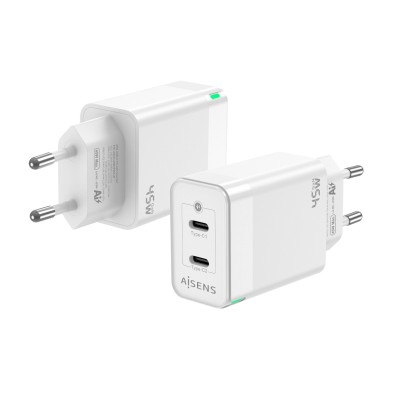 Cargador Aisens Gan 45W 2Xusb-C Pd3.0 Qc4.0 Blanco