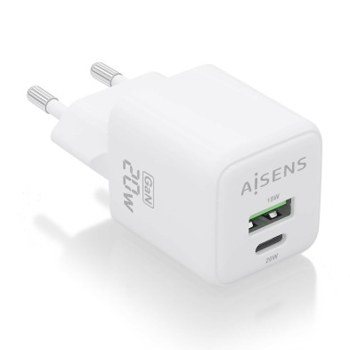 Cargador Aisens Gan 20W, 1Xusb-C Pd3.0 Qc4.0, 1Xusb-A Qc3.0, Blanco