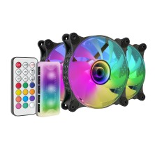 Kit 3 Ventiladores ARGB 360° Mars Gaming MF-3DKIT Negro 12cm Sistema Anti-vibraciones Controlador ARGB Mando a Distancia