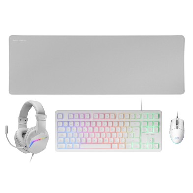 Pack  Mars Gaming Mcp-rgb3, Rgb Teclado, Ratón, Cascos, Alfombrilla, Blanco, Español