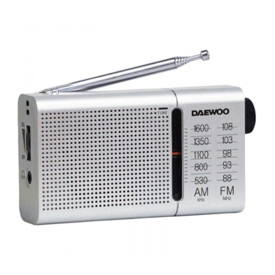 Radio Portátil Con Altavoz DW1037 AM/FM Batería a Pilas Plateada