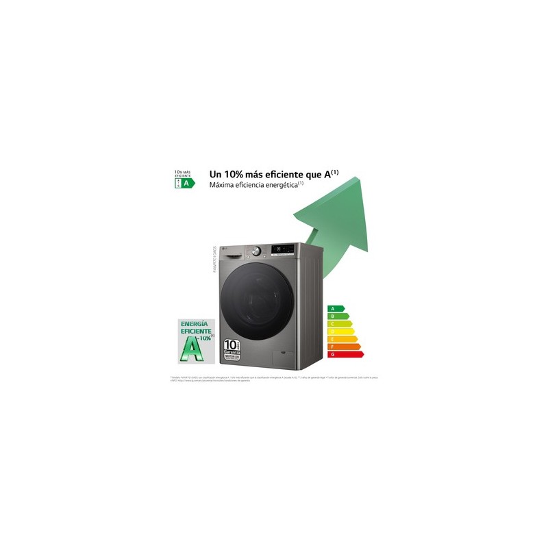 LG F4WR7010AGS lavadora Carga frontal 10 kg 1400 RPM Acero inoxidable
