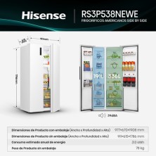 Hisense RS3P538NEWE nevera puerta lado a lado Integrado/Independiente 534 L E Blanco